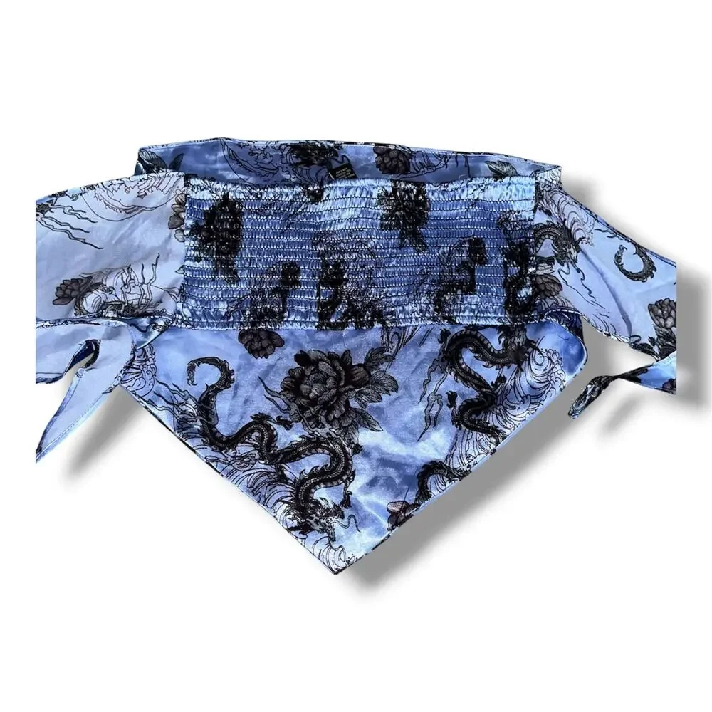 Y2K Blue Dragon Satin Bandana Crop Top | Rue21 Size Medium - Picture 3 of 5